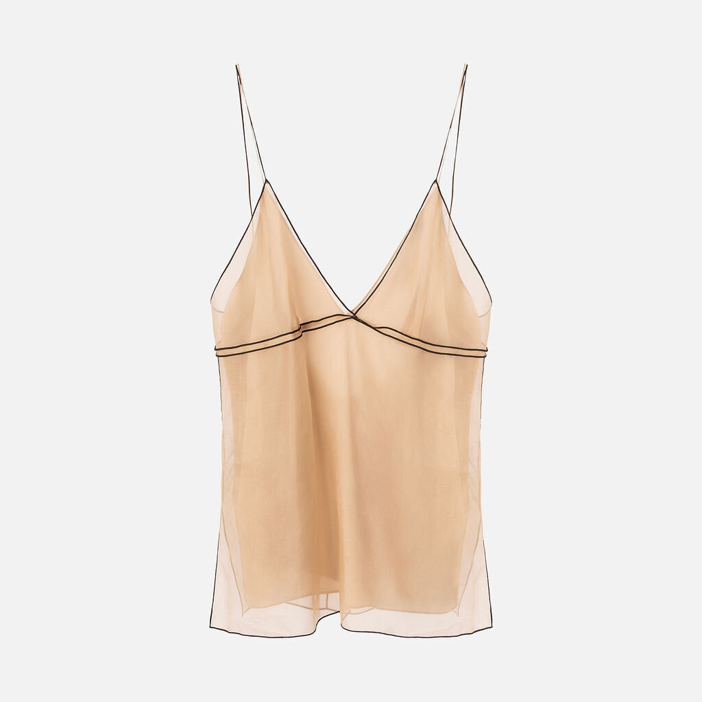 Khaite Beige and Black Silk Sheer Tank