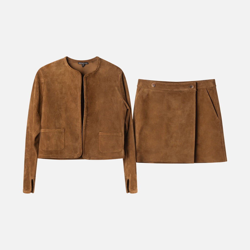 James Perse Brown Suede Jacket + Skirt