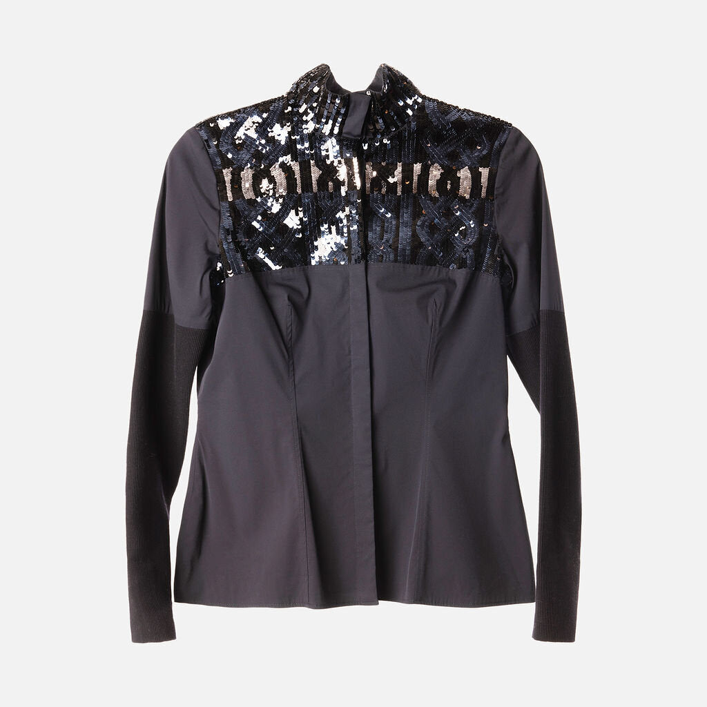 Christian Dior Navy Cotton Sequins Button Down Shirt