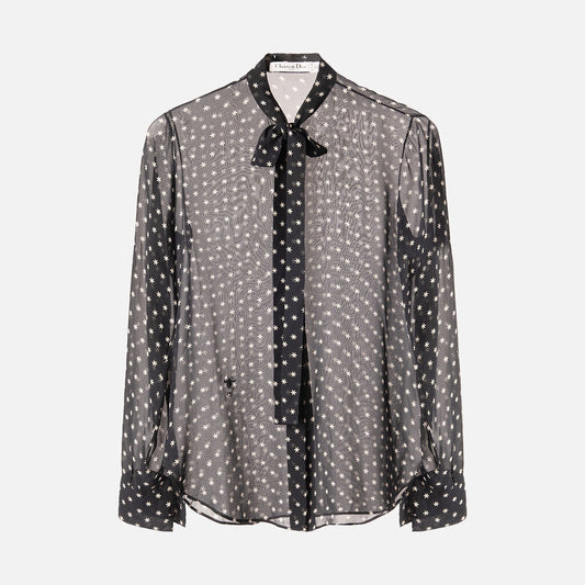 Christian Dior Navy Star Print Silk Blouse