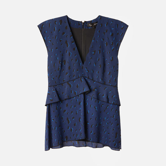 Proenza Schouler Blue & Black Leopard Silk Top