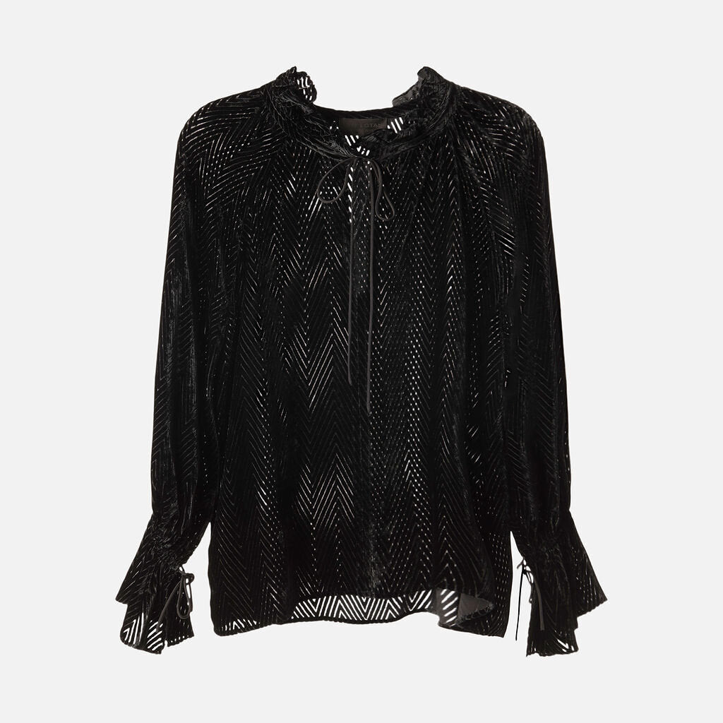 Nili Lotan Black Chevron Velvet Top