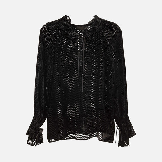 Nili Lotan Black Chevron Velvet Top