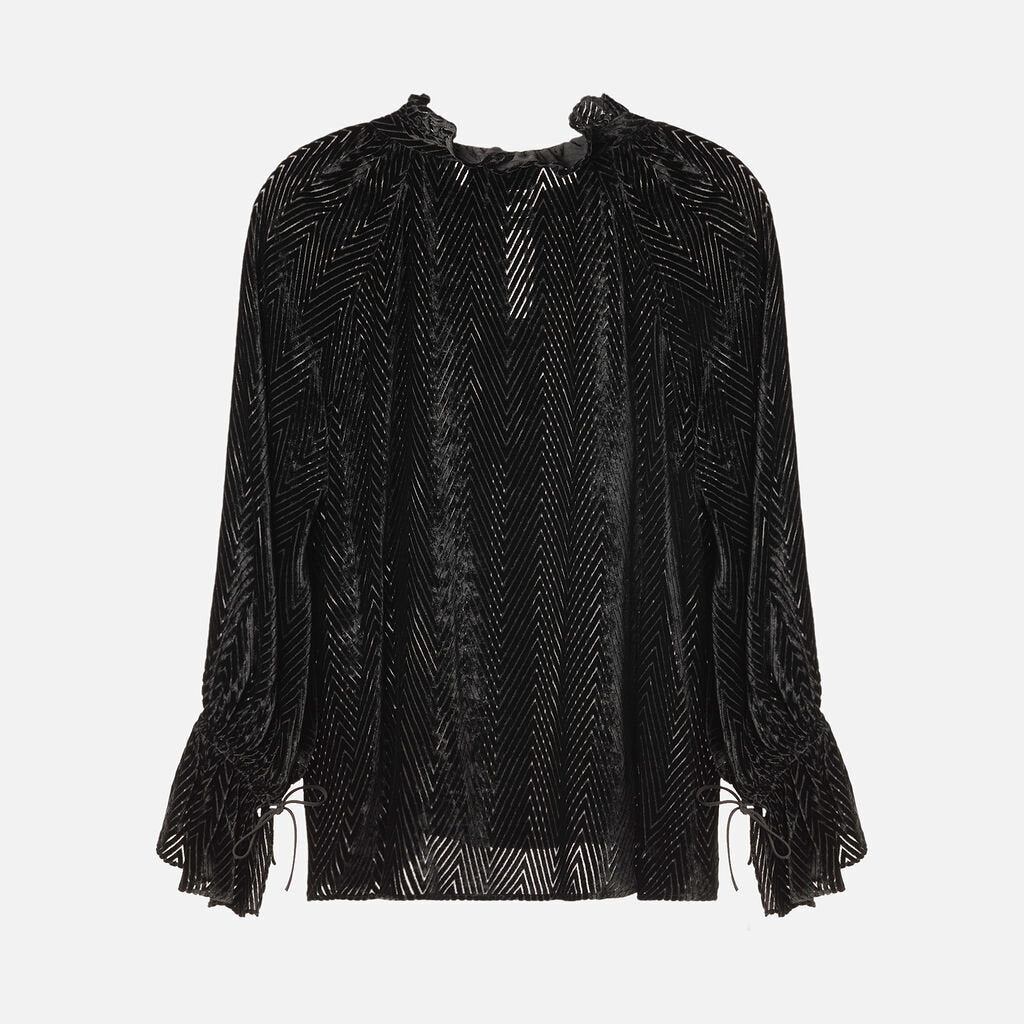 Nili Lotan Black Chevron Velvet Top