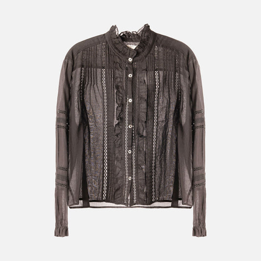 Isabel Marant Etoile Black Cotton Ruffle Button Up Top