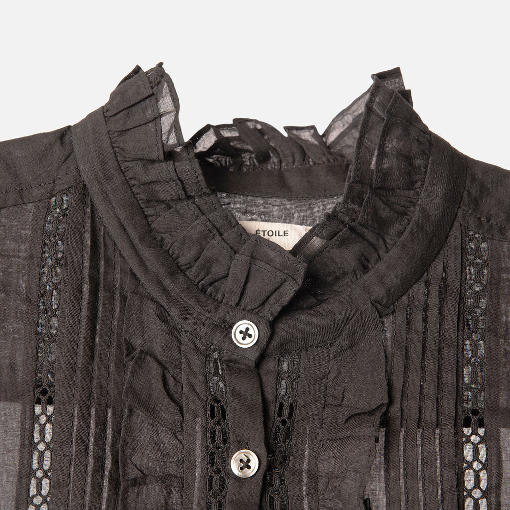 Isabel Marant Etoile Black Cotton Ruffle Button Up Top