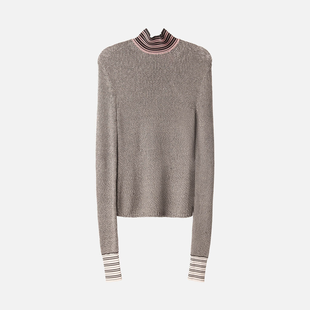 Christian Dior Black, White & Pink Silk Mock Neck Sweater