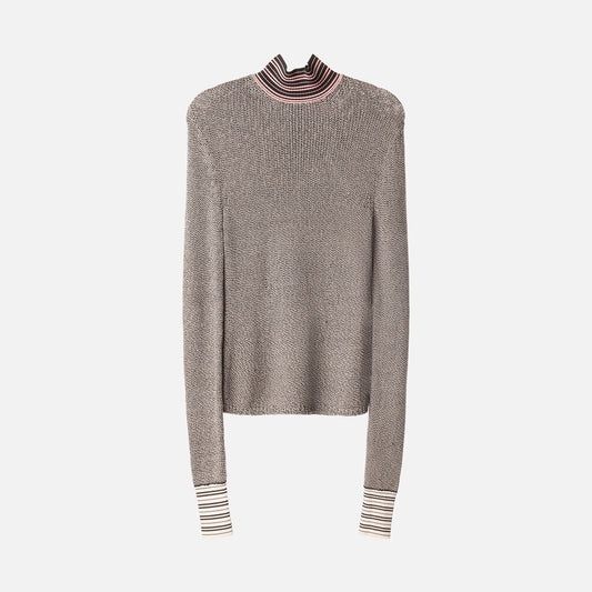 Christian Dior Black, White & Pink Silk Mock Neck Sweater