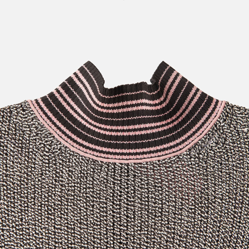 Christian Dior Black, White & Pink Silk Mock Neck Sweater