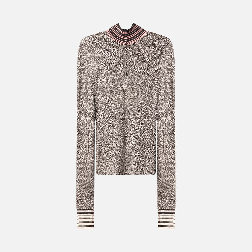 Christian Dior Black, White & Pink Silk Mock Neck Sweater