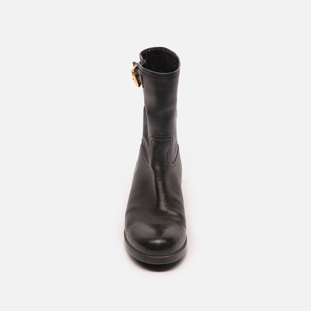Prada Black Leather Mid Calf Boot