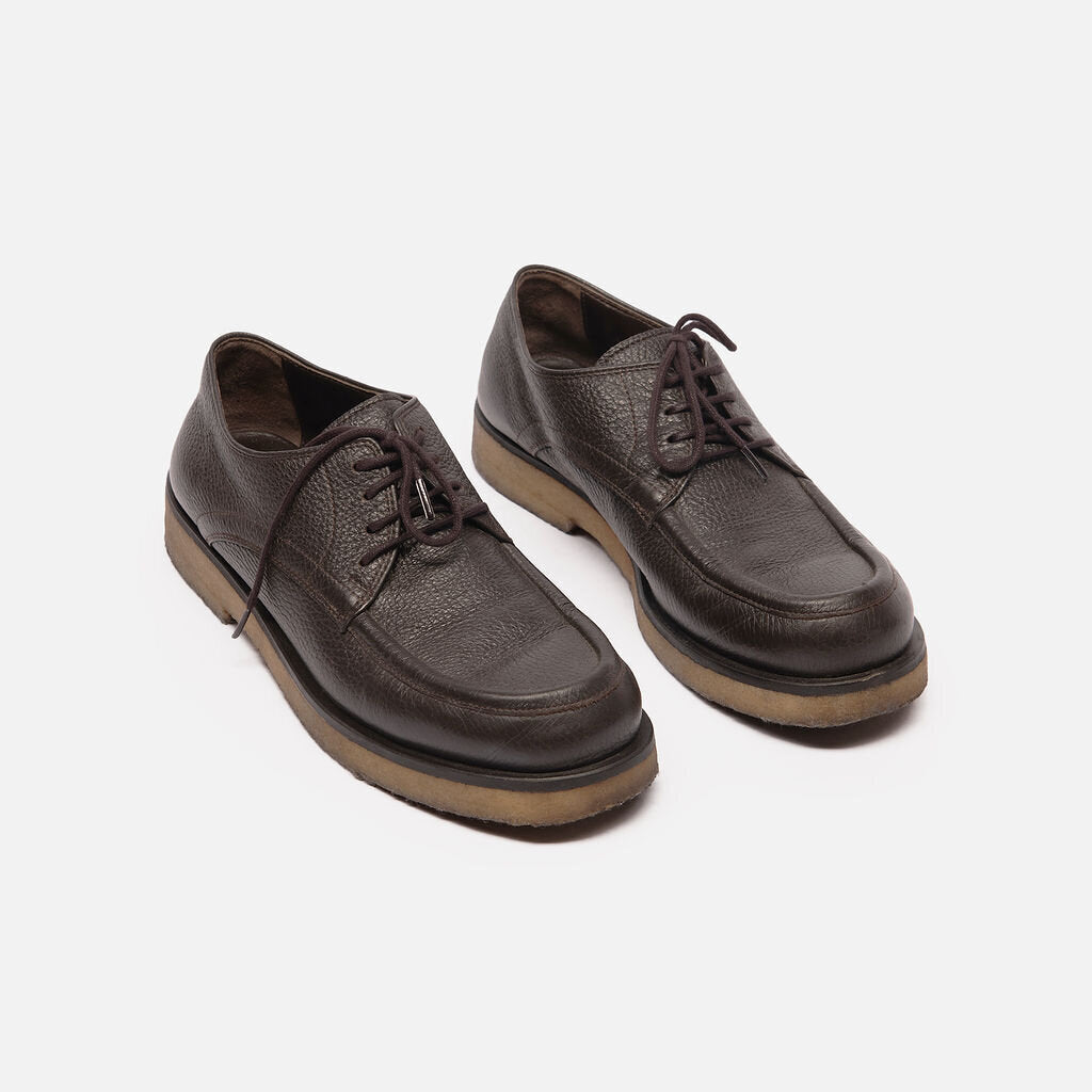 The Row Black Grained Leather Derby Shoe