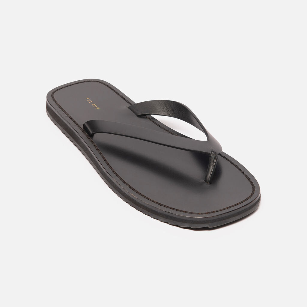 The Row Black Leather Flip Flops