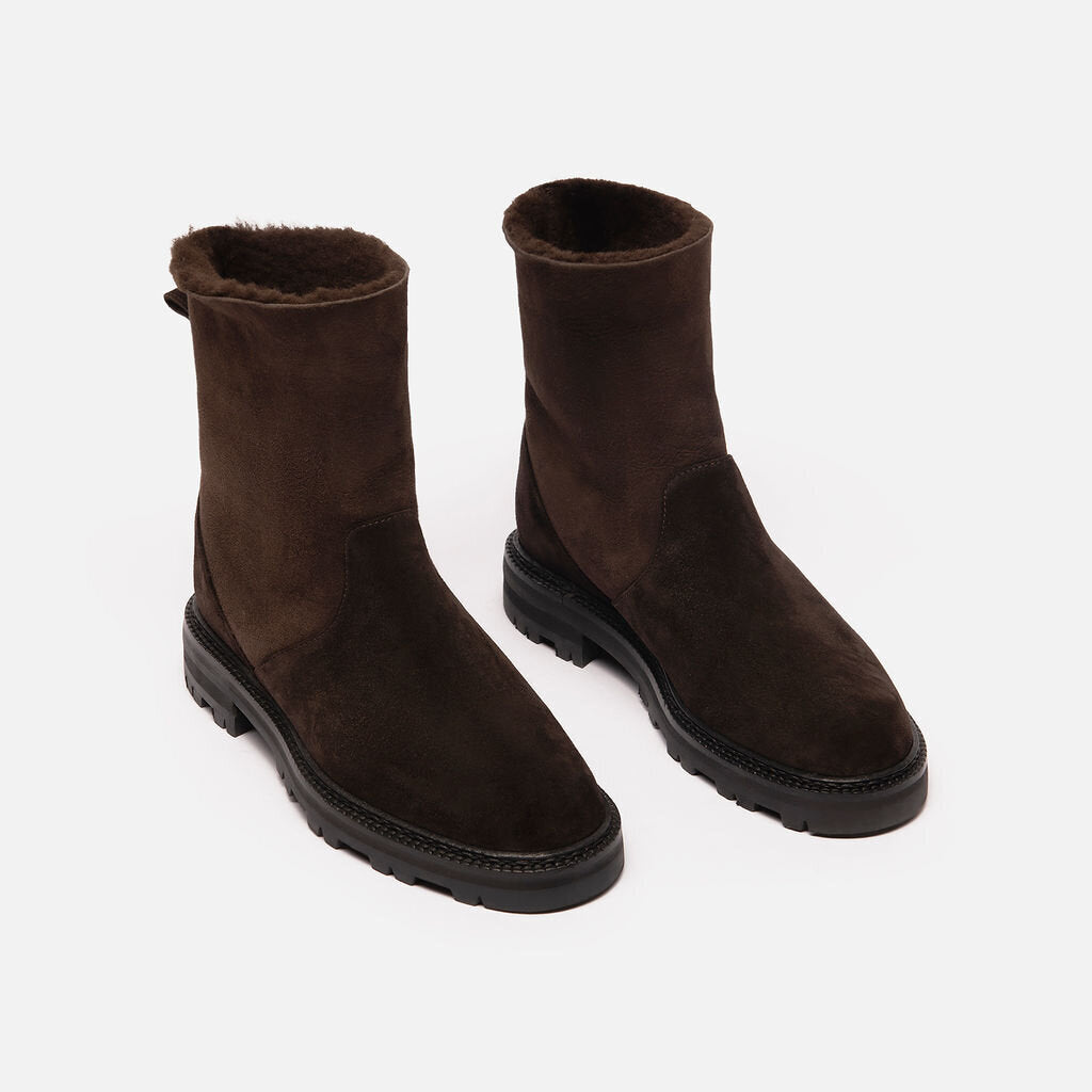 Manolo Blahnik Brown Suede Sherling Short Boot