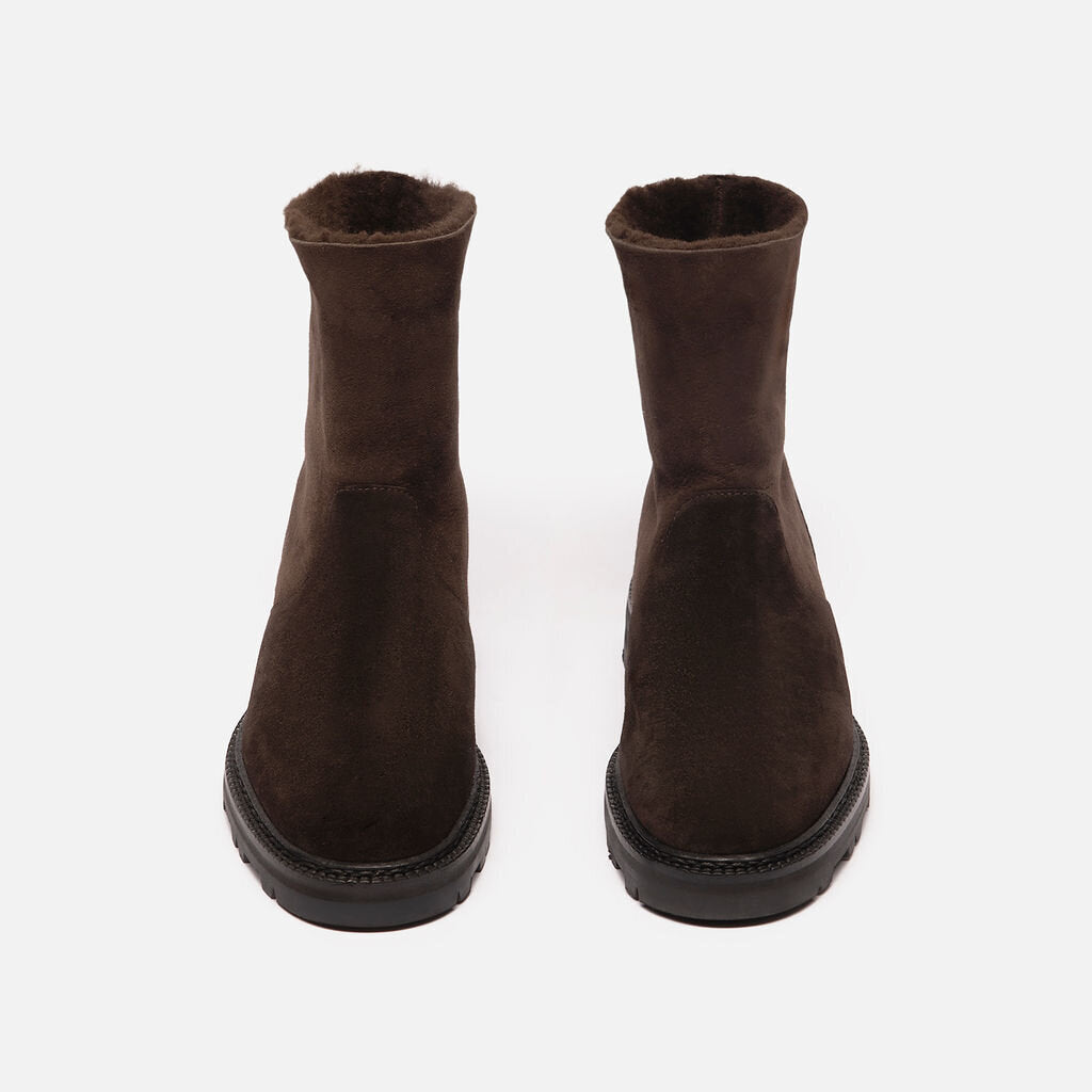Manolo Blahnik Brown Suede Sherling Short Boot
