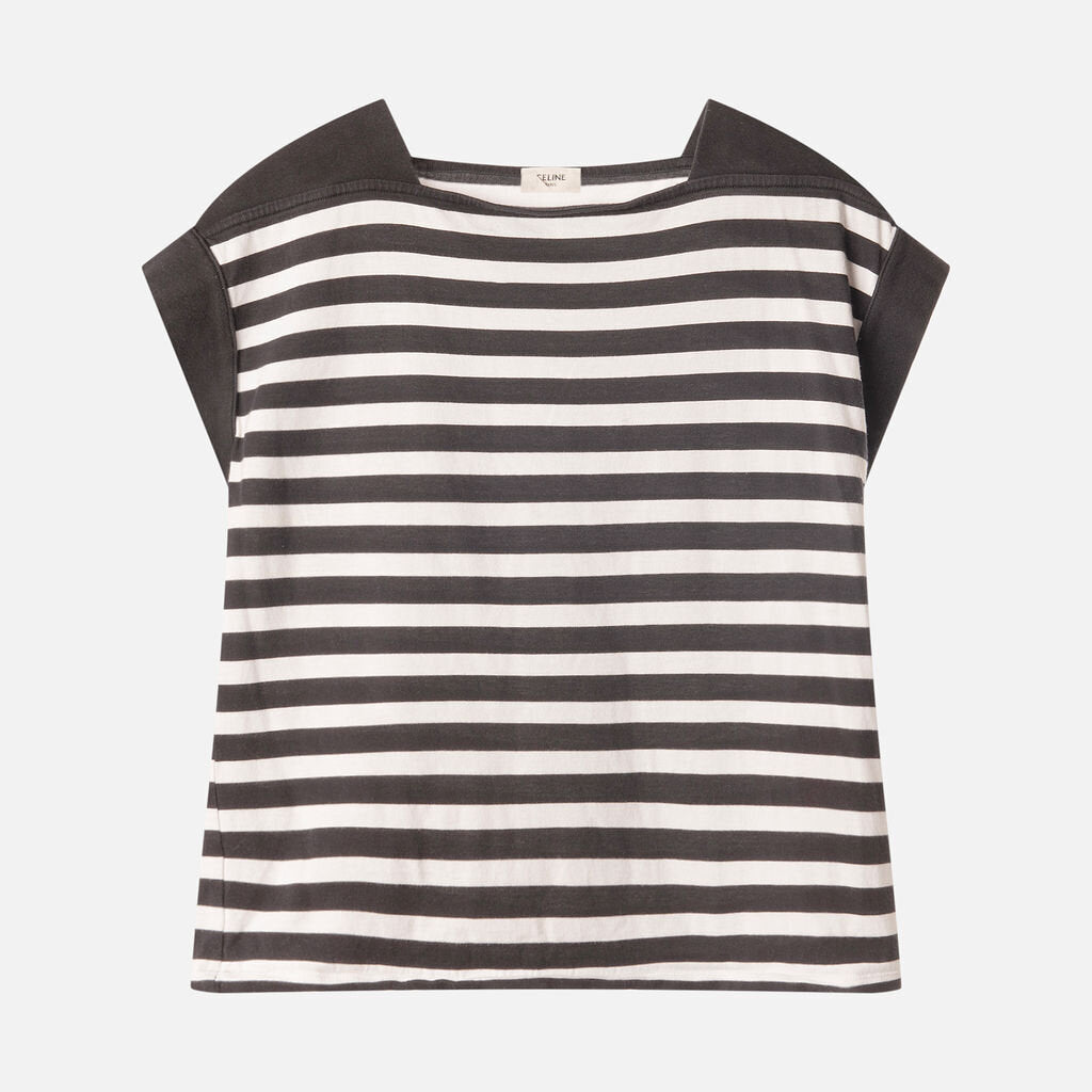 Celine Black and White Cotton Stripe Tee Shirt