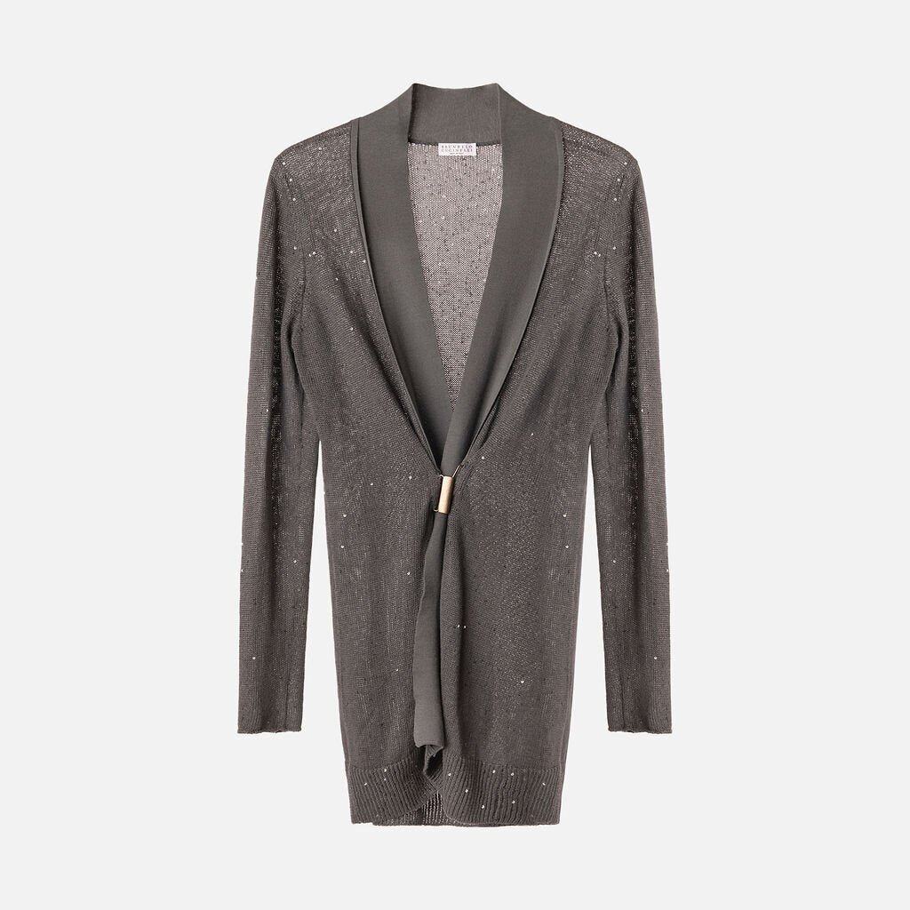 Brunello Cucinelli Grey Sequin Knit Cardigan