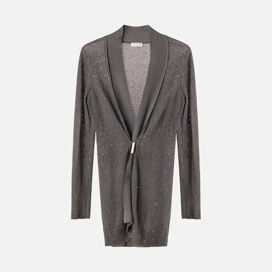 Brunello Cucinelli Grey Sequin Knit Cardigan