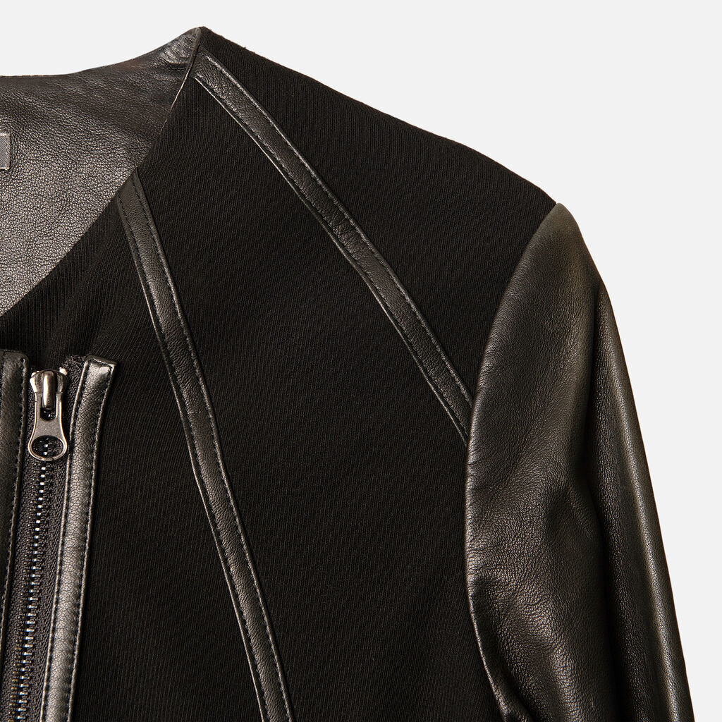 Vince Black Viscose Knit Leather Trim Jacket