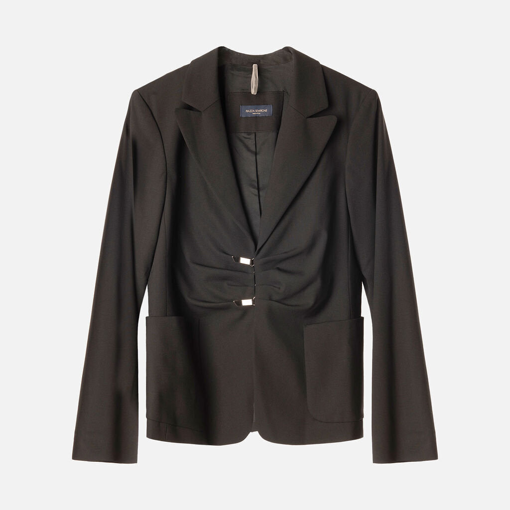 Piazza Sempione Black Wool Clasp Front Blazer