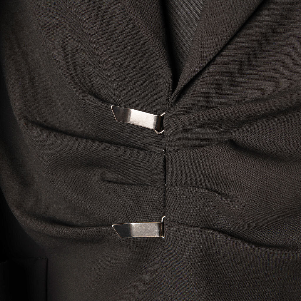 Piazza Sempione Black Wool Clasp Front Blazer