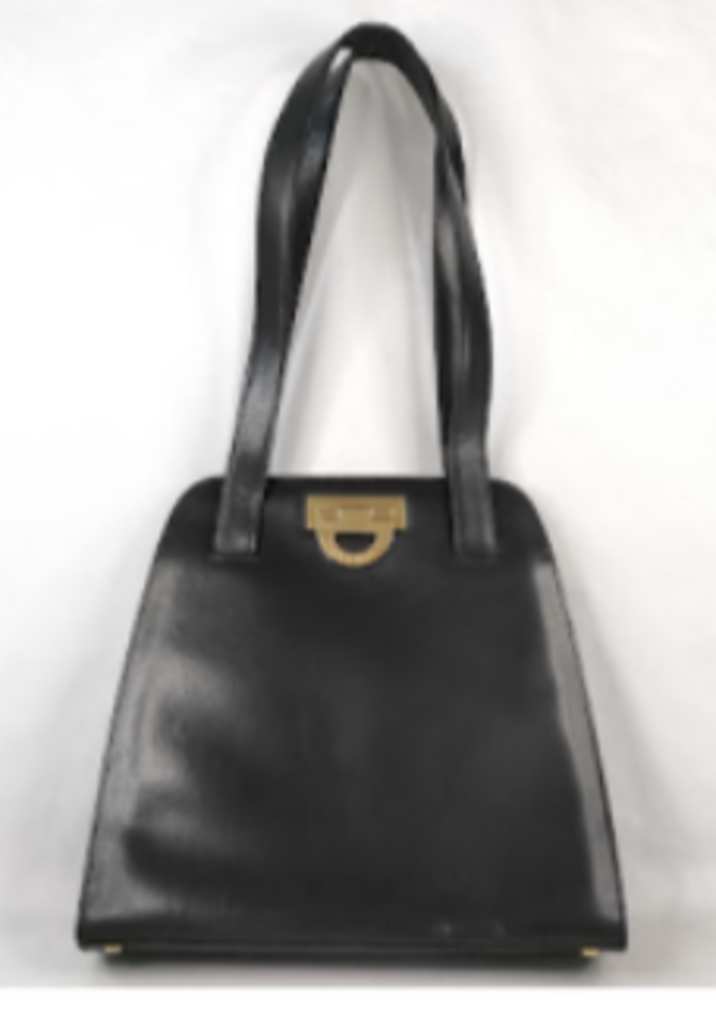 Black Leather Gancini Shoulder Bag