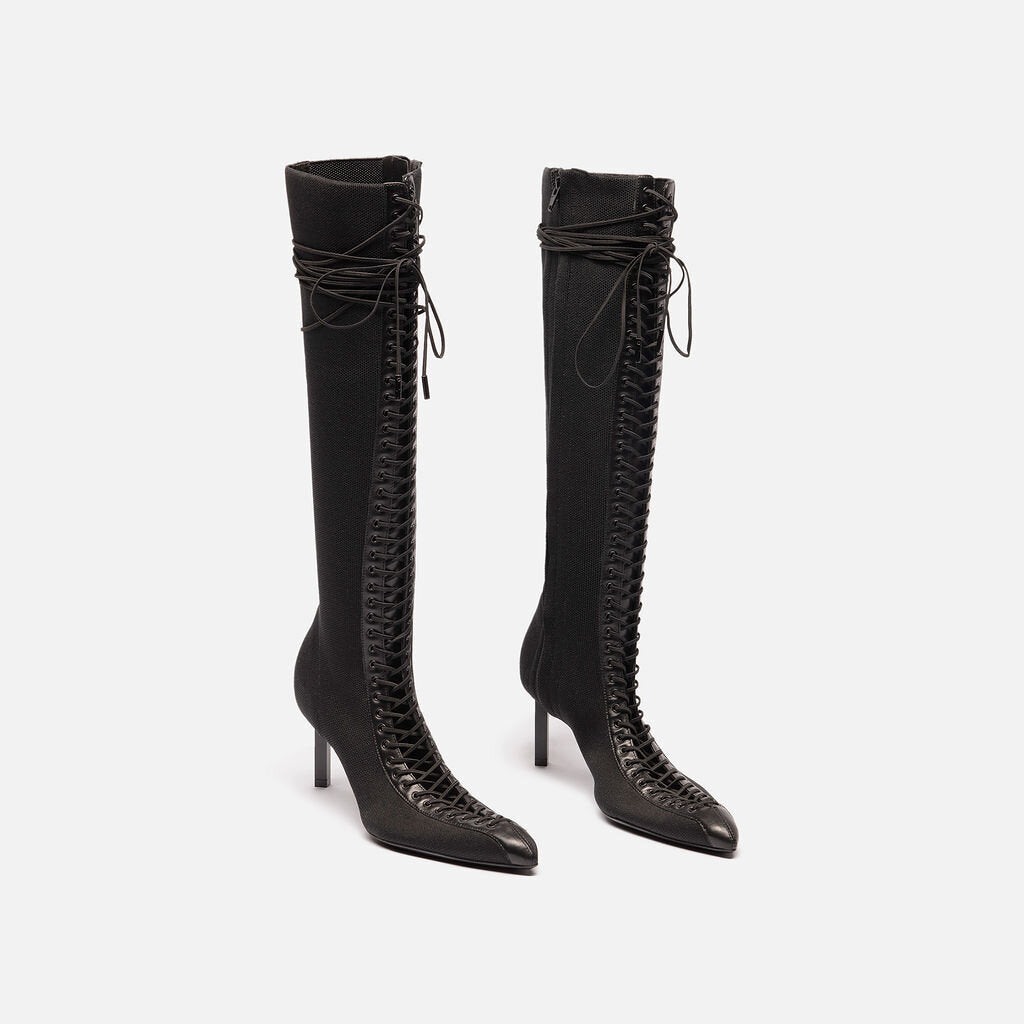 Black Lace Up Knee High Boot