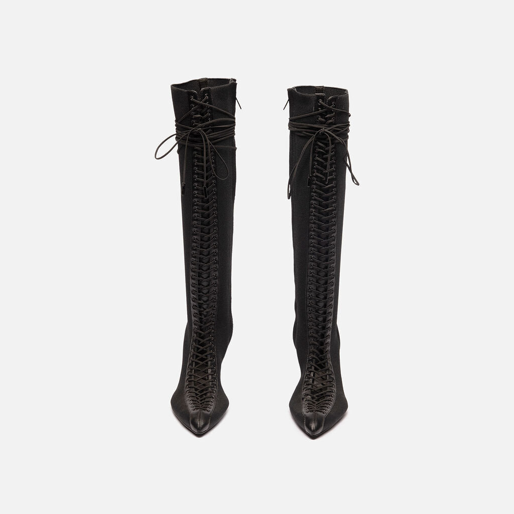 Black Lace Up Knee High Boot