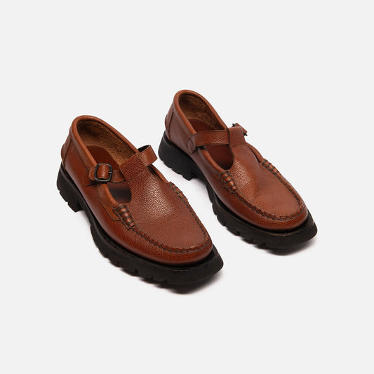Hereu Brown Leather Side Buckle Loafers