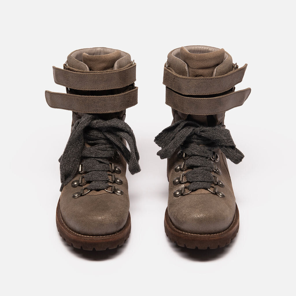 Brunello Cucinelli Metallic Khaki Suede Combat Boots