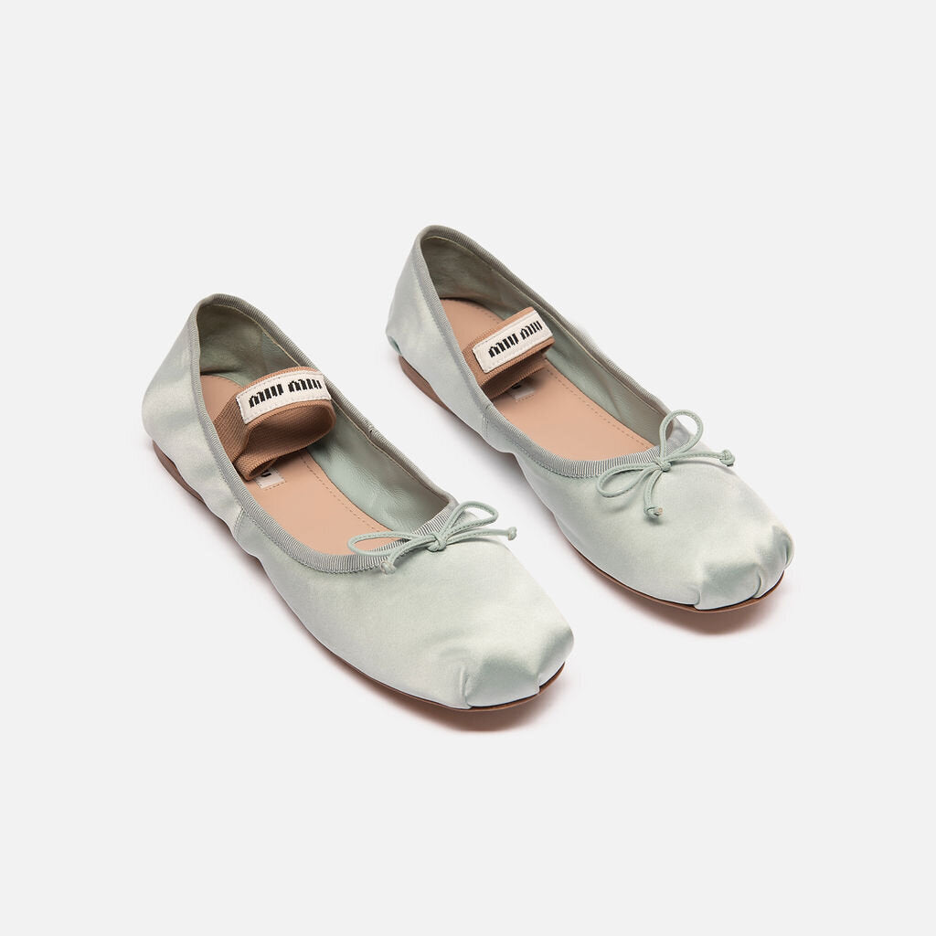 Miu Miu Blue Satin Bow Ballet Flats