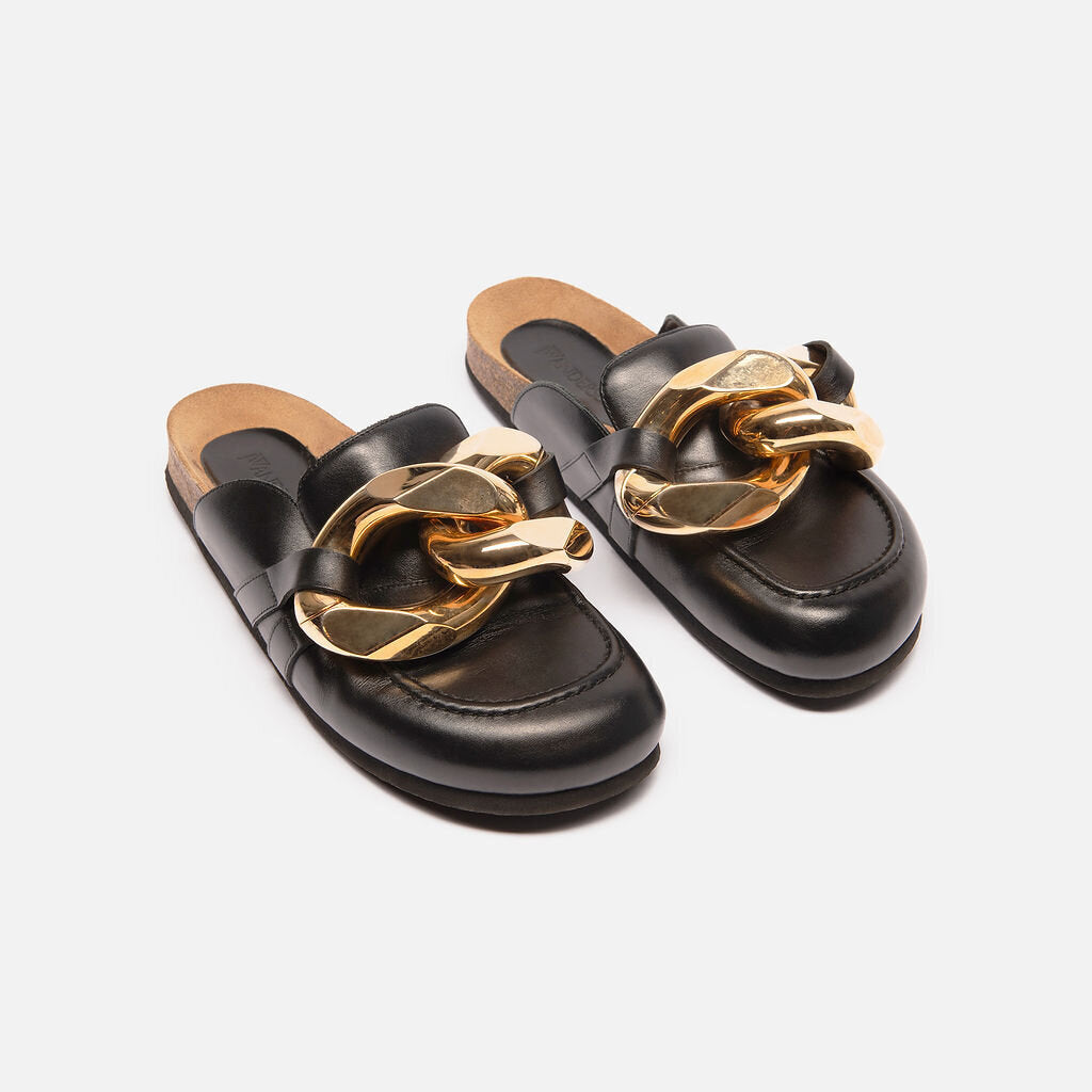 JW Anderson Black Chunky Gold Buckle Mules
