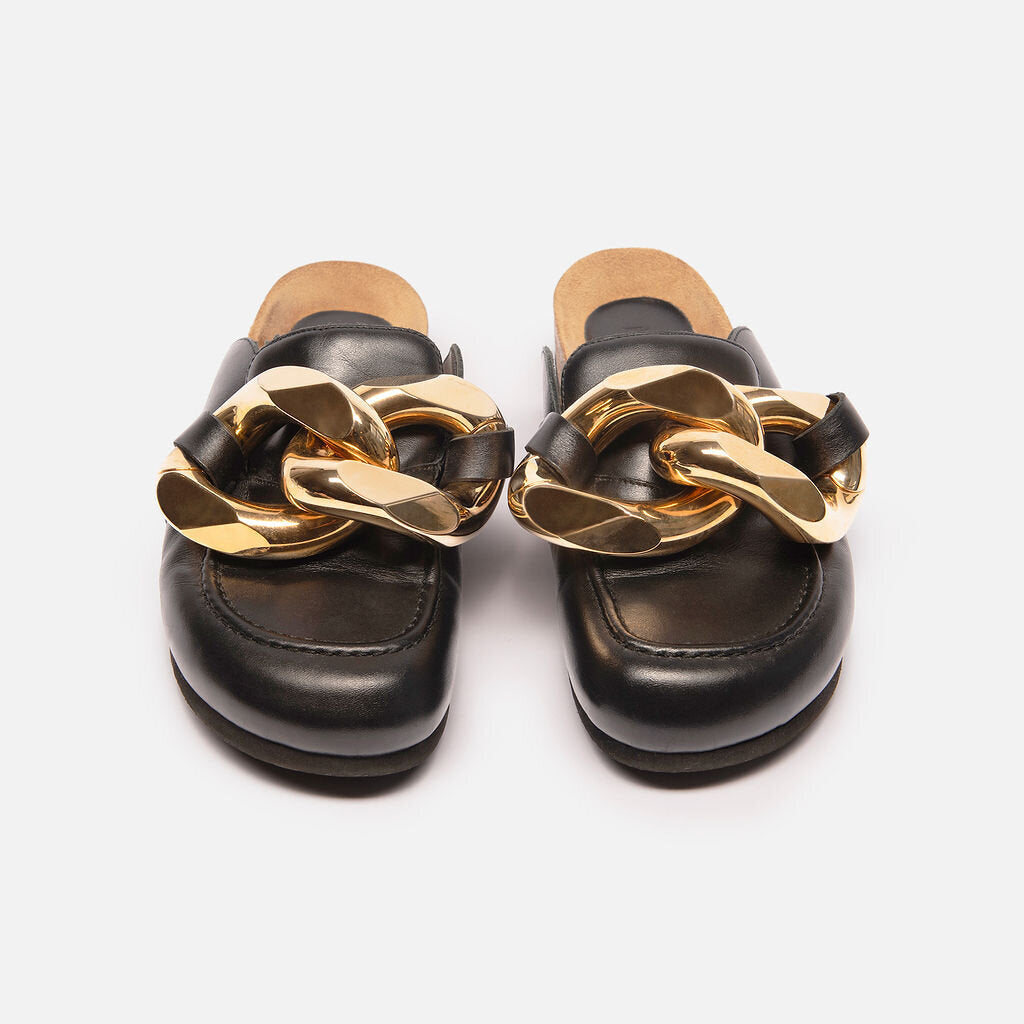 JW Anderson Black Chunky Gold Buckle Mules