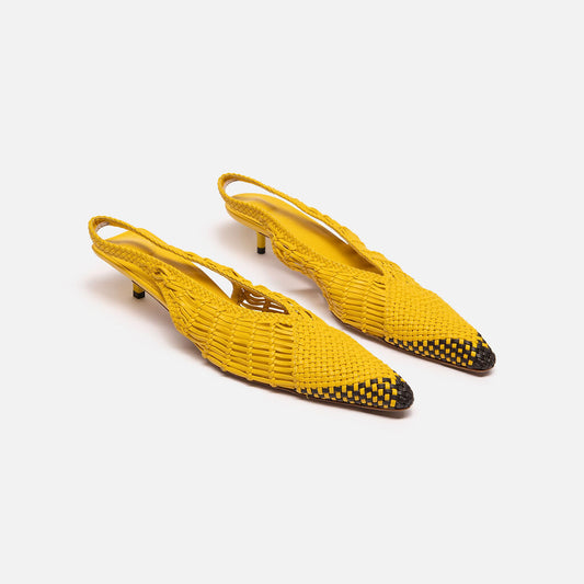 Jacquemus Yellow Leather Woven Slingback