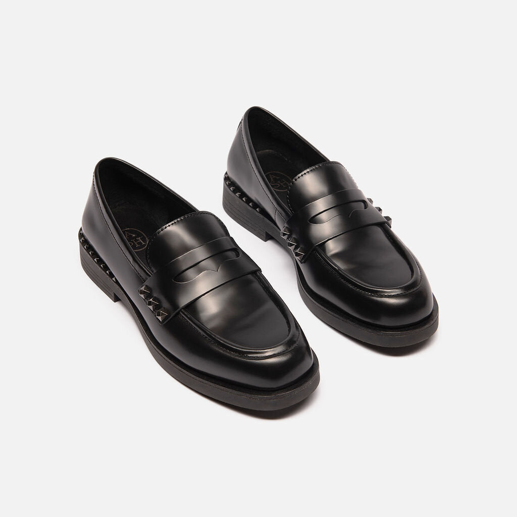 Ash Black Leather Loafer With Studs