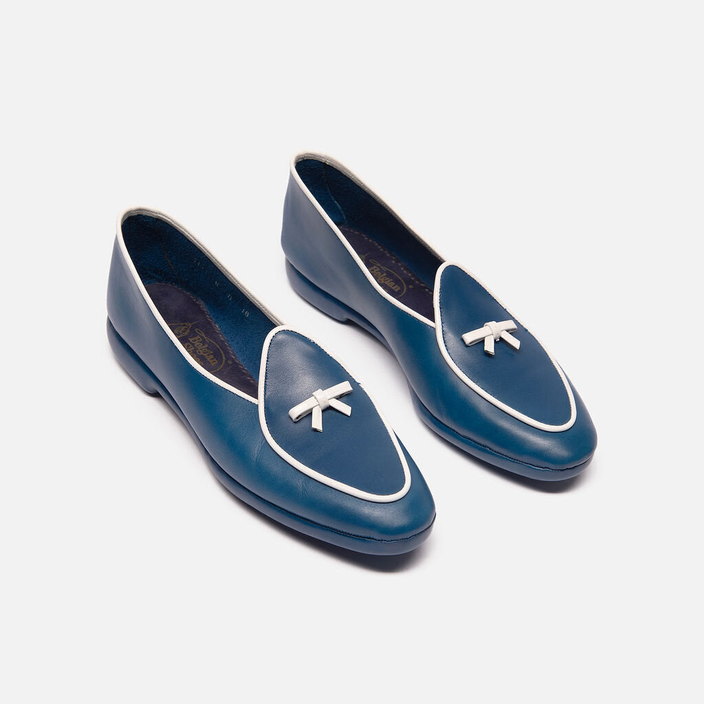 Belgian Shoes Blue White Piping Loafers