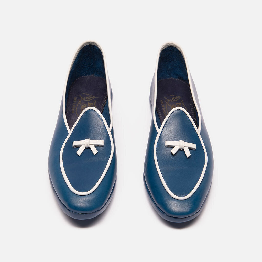 Belgian Shoes Blue White Piping Loafers