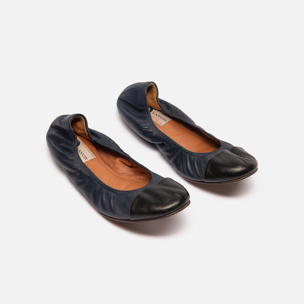 Lanvin Navy & Black Leather Captoe Flats