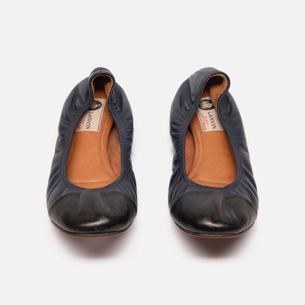 Lanvin Navy & Black Leather Captoe Flats