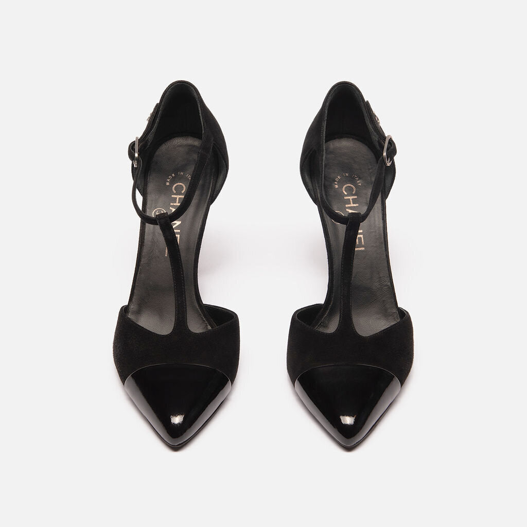 Chanel Black Velvet & Patent Leather Heels