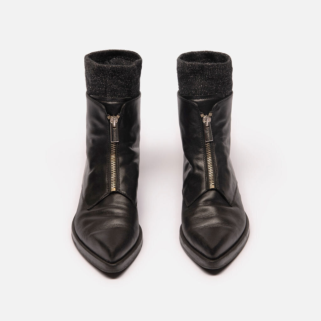 Pinko Black Leather Front Zip Ankle Boot