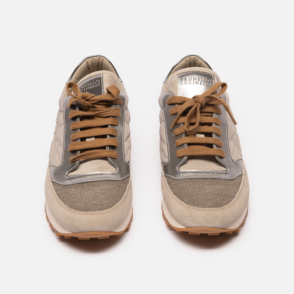 Brunello Grey Quilted Leather Sneaker