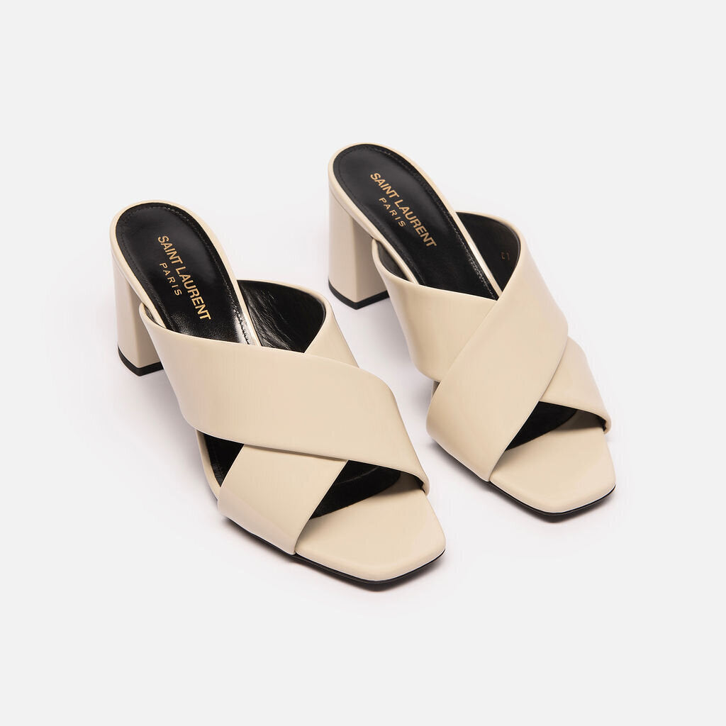 Saint Laurent Cream PVC Block Heel Sandals