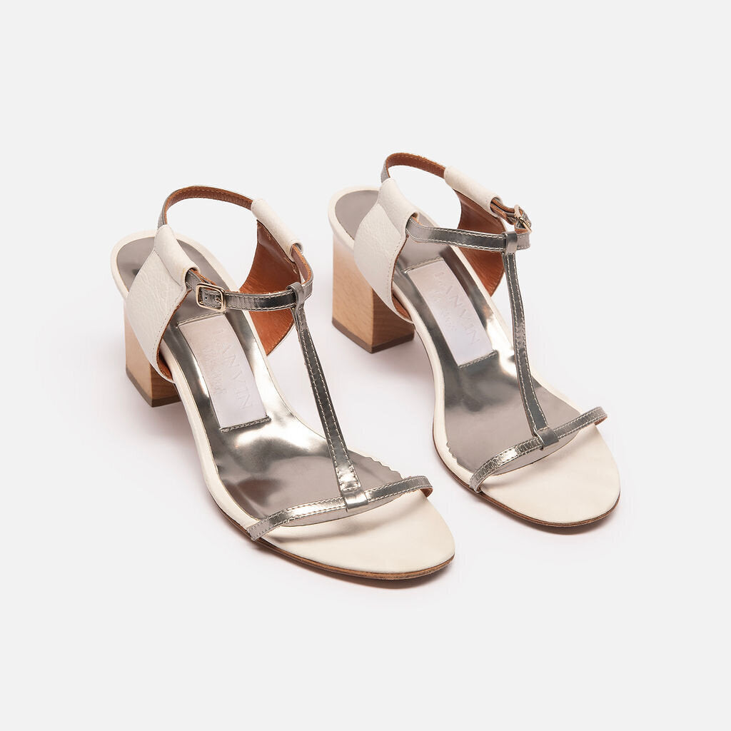 Lanvin Cream & Silver Block Heel Sandals