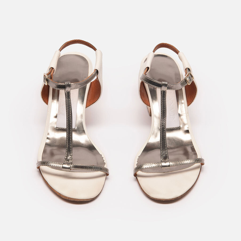 Lanvin Cream & Silver Block Heel Sandals
