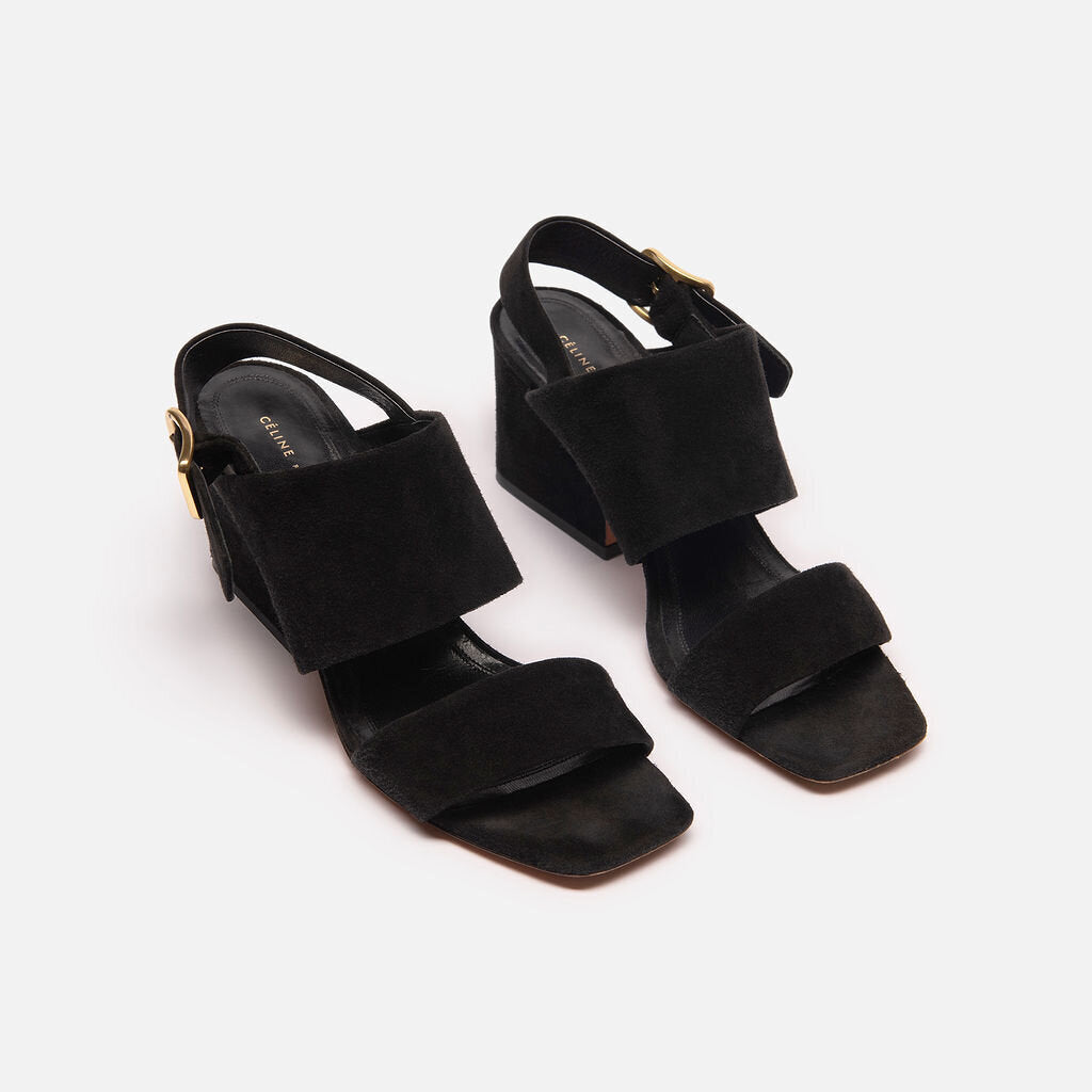 Celine Black Suede Block Heel Sandals
