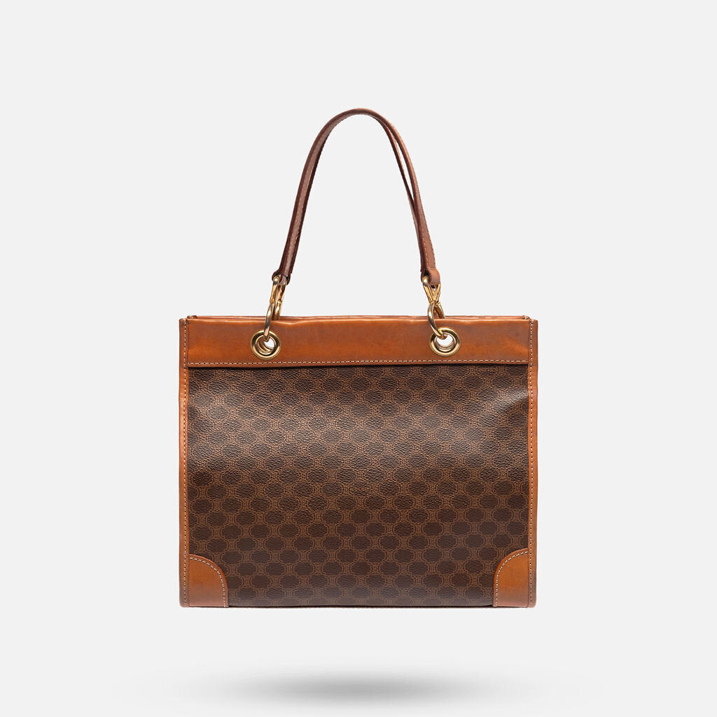 Celine Brown Macadam Coated Canvas Totet