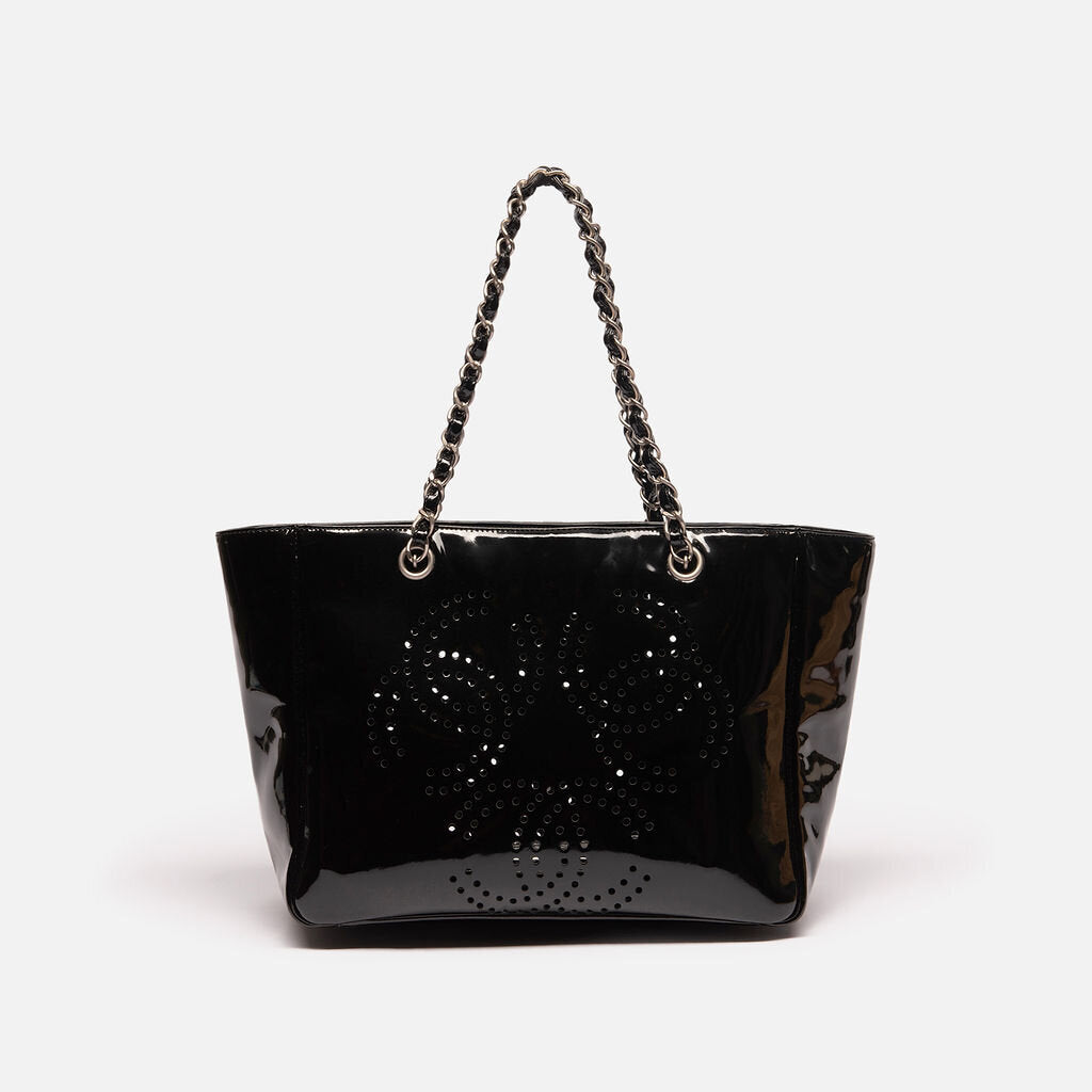 Chanel Black Patent Triple Coco Chain Tote