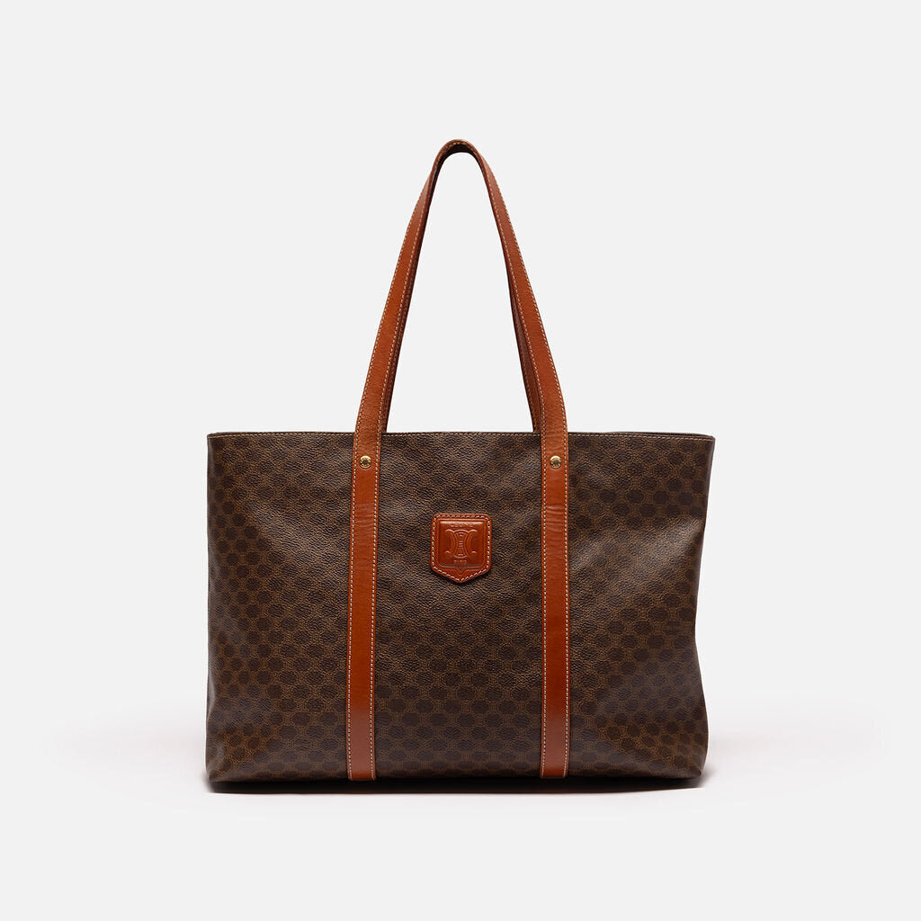Celine Brown Leather Macadam Tote Bag