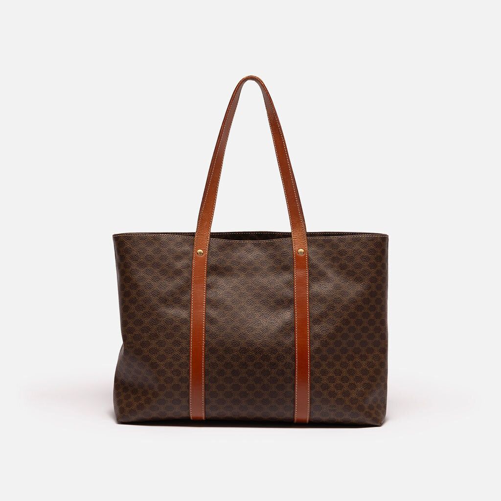 Celine Brown Leather Macadam Tote Bag